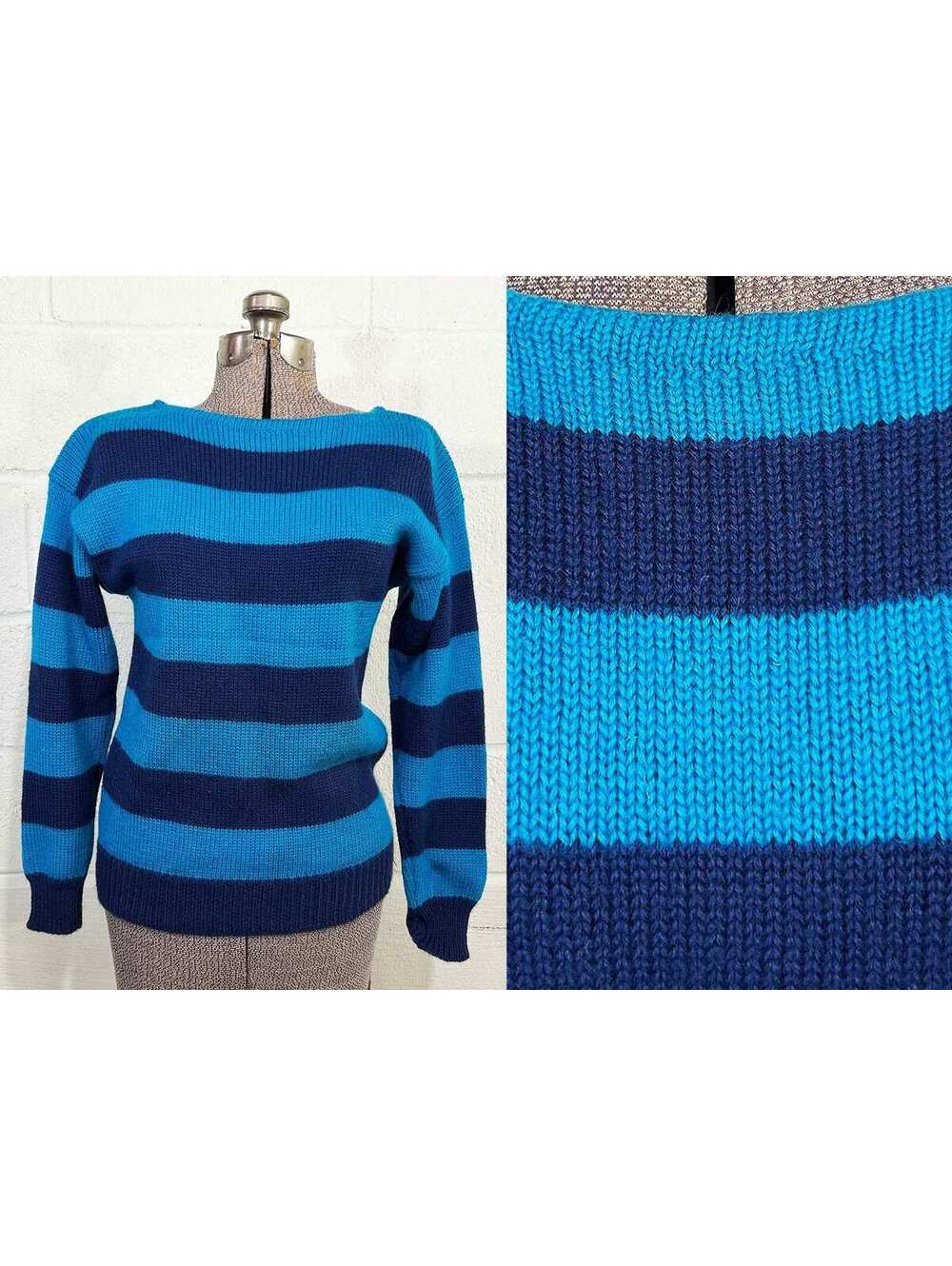 Vintage Wool Striped Blue Sweater Saturday's Gen Bloomingdale's 1970s Medium